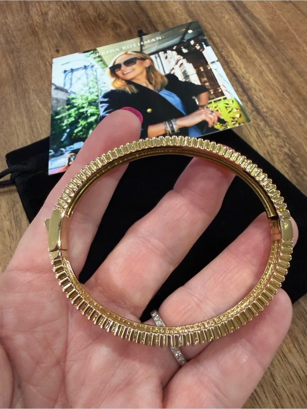 Freida Rothman Gold and Black Pave Crystal Flower Bracelet